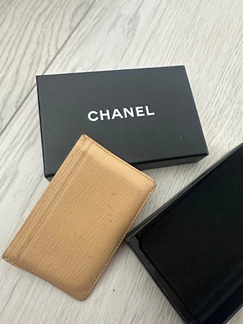 Chanel Beige Leather Card Holder with Gold CC Logo